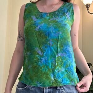 Green and blue tie dye dragonfly tank top size small